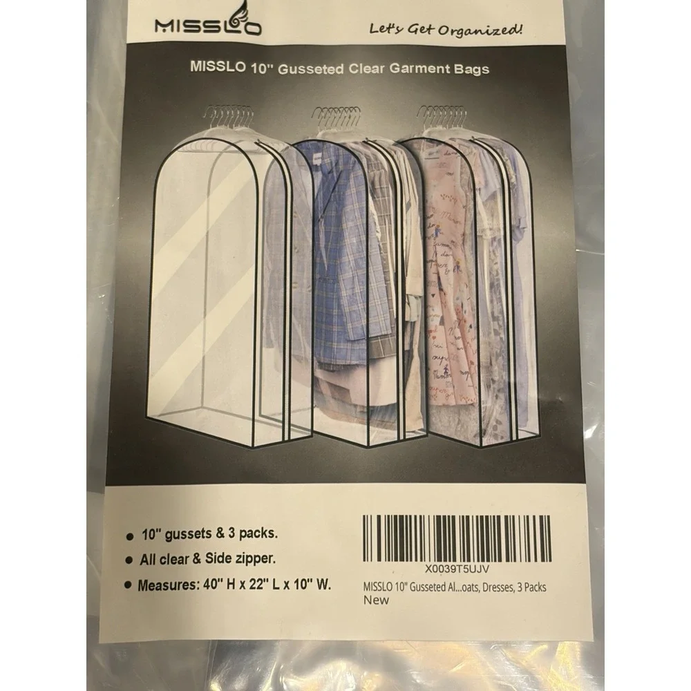 MISSLO Let's Get Organized 3-PK CLEAR GARMENT BAGS 32
